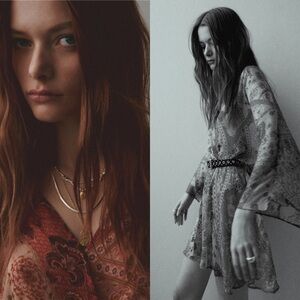Mango paisley mini dress in rust and brown